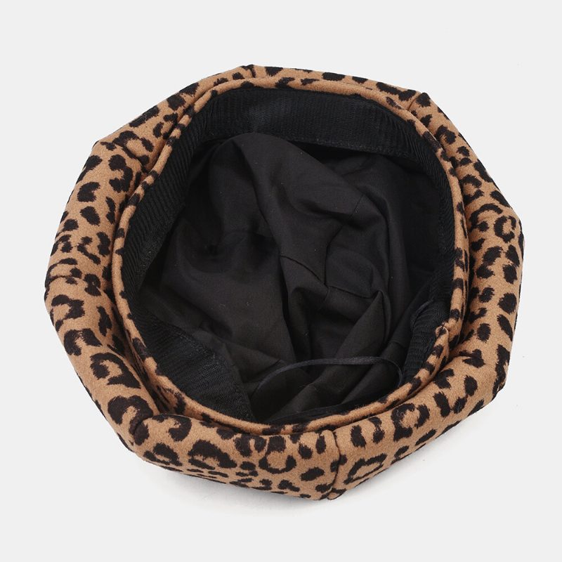 Dame Ull Varm Ung All-match Leopard Mønster Maler Hatter Newsboy Hatter Åttekantet Hatter Beret Hat