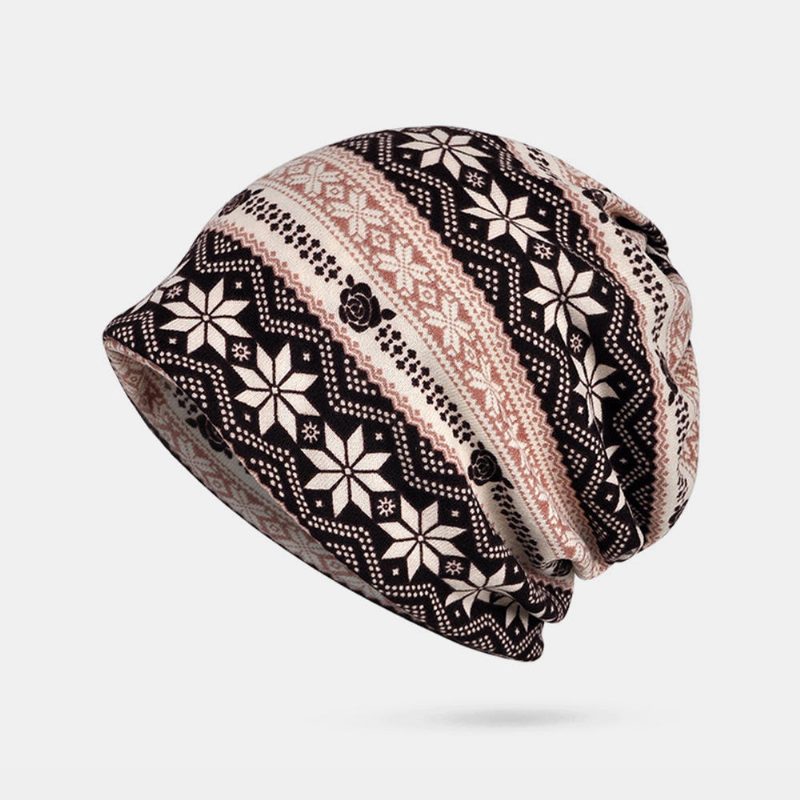 Dame Vinter Bomull Snowflake Printing Beanie Cap