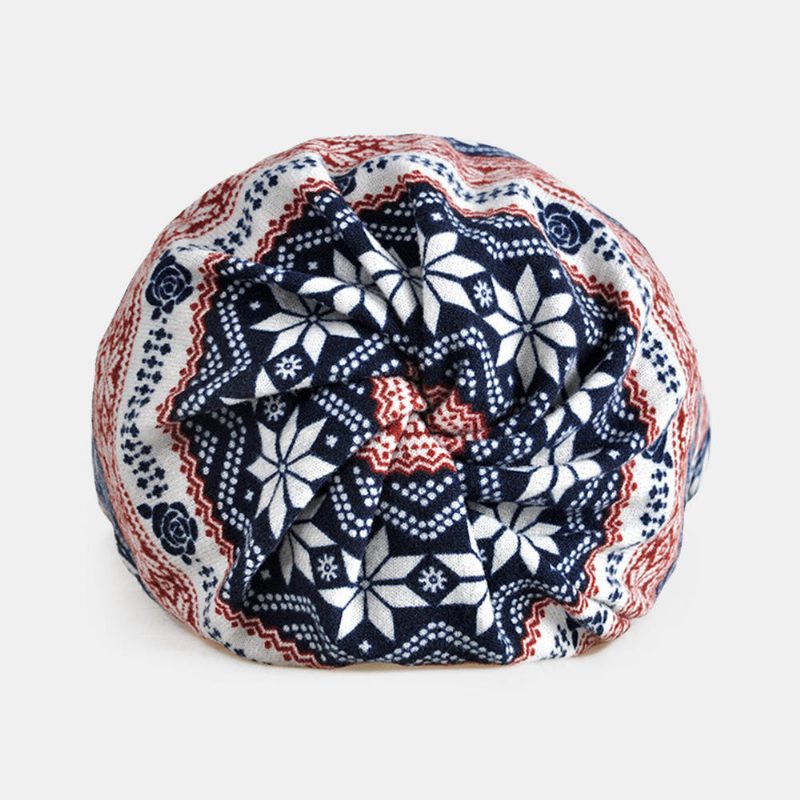 Dame Vinter Bomull Snowflake Printing Beanie Cap