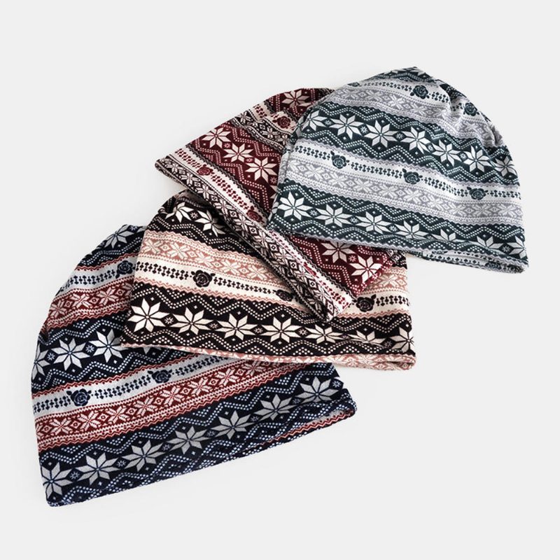 Dame Vinter Bomull Snowflake Printing Beanie Cap