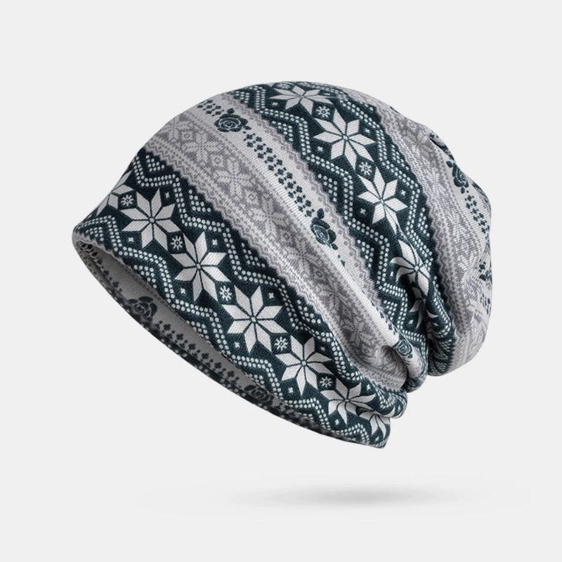 Dame Vinter Bomull Snowflake Printing Beanie Cap