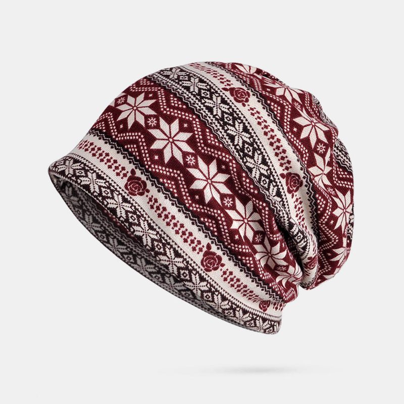 Dame Vinter Bomull Snowflake Printing Beanie Cap