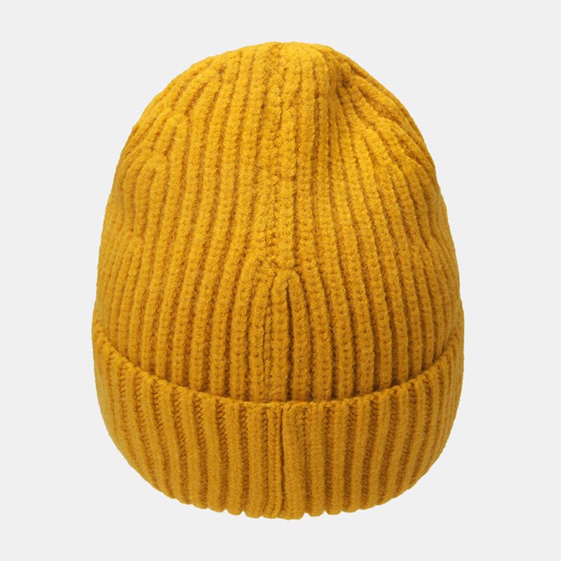 Damestrikket Ensfarge Letter Raw Edge Patch Flensing All-match Warm Beanie Hat