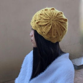 Etnisk Stil Håndlaget Strikket Ulllue Dame Retro Elegant Flower Beret Beanie