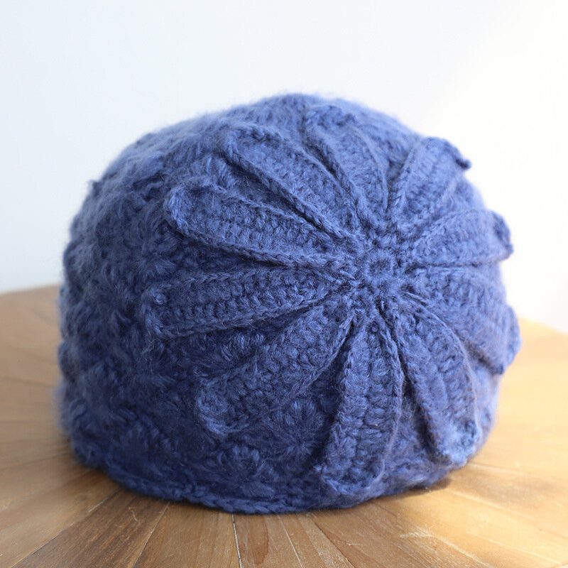 Etnisk Stil Håndlaget Strikket Ulllue Dame Retro Elegant Flower Beret Beanie