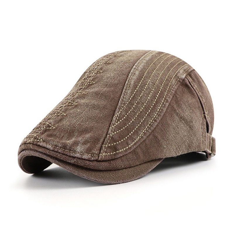 Herre Bomull Brodert Vasket Distressed Casual Visir Edgy Lue Beret Flate Cap