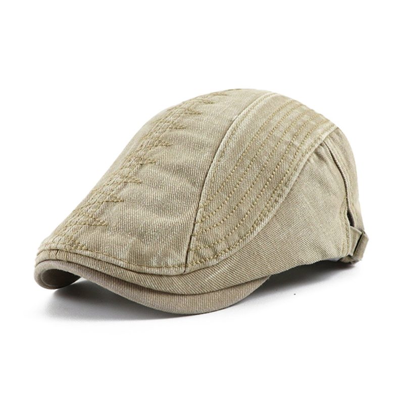 Herre Bomull Brodert Vasket Distressed Casual Visir Edgy Lue Beret Flate Cap