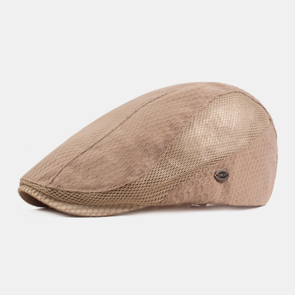 Herre Bomull Ensfarget Mesh Pustende Uformelt Kort Taktak Solskjerm Beret Cap Flate Hat