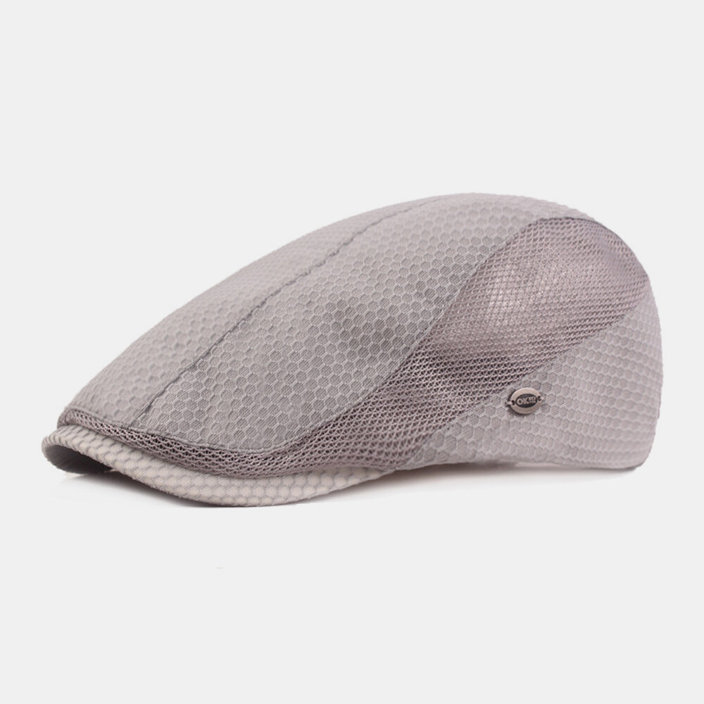 Herre Bomull Ensfarget Mesh Pustende Uformelt Kort Taktak Solskjerm Beret Cap Flate Hat