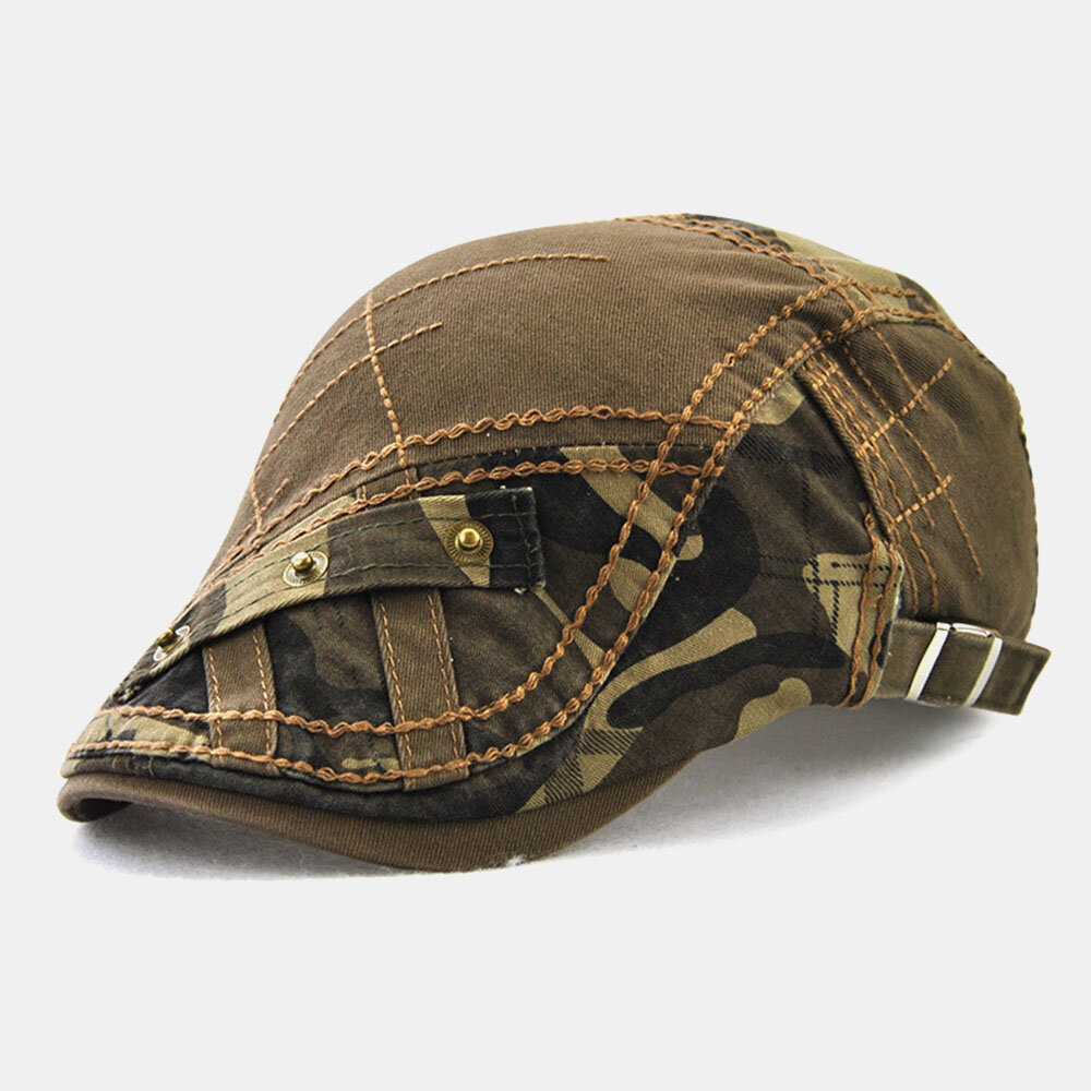 Herre Bomull Kamuflasje Patchwork Metallspenne Solskjerm Beret Cap Forward Cap Flate Hat