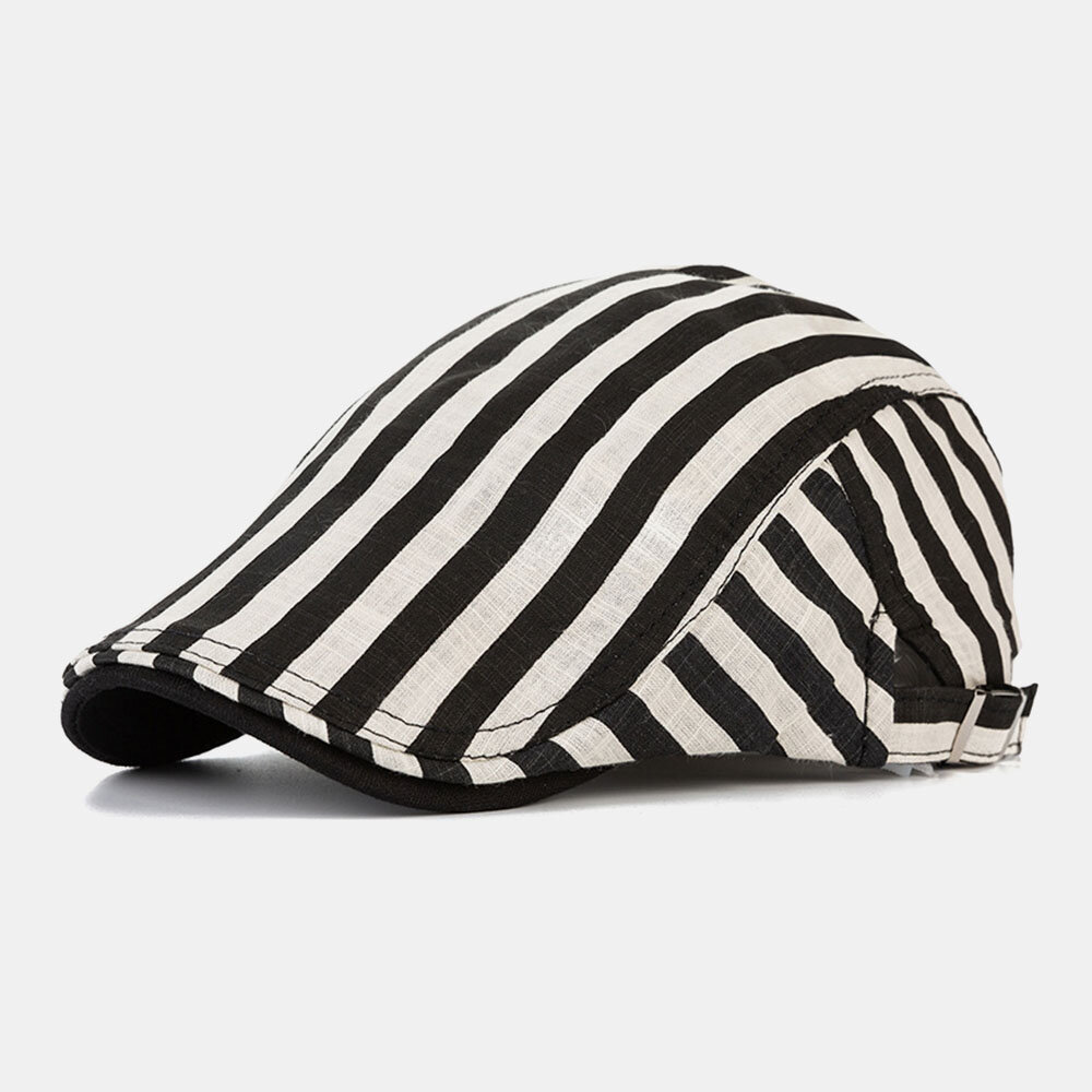 Herre Bomull-lin Stripete Mønster Retro Forward Hatter Flate Cap Beret Cap