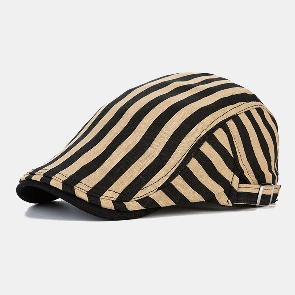 Herre Bomull-lin Stripete Mønster Retro Forward Hatter Flate Cap Beret Cap