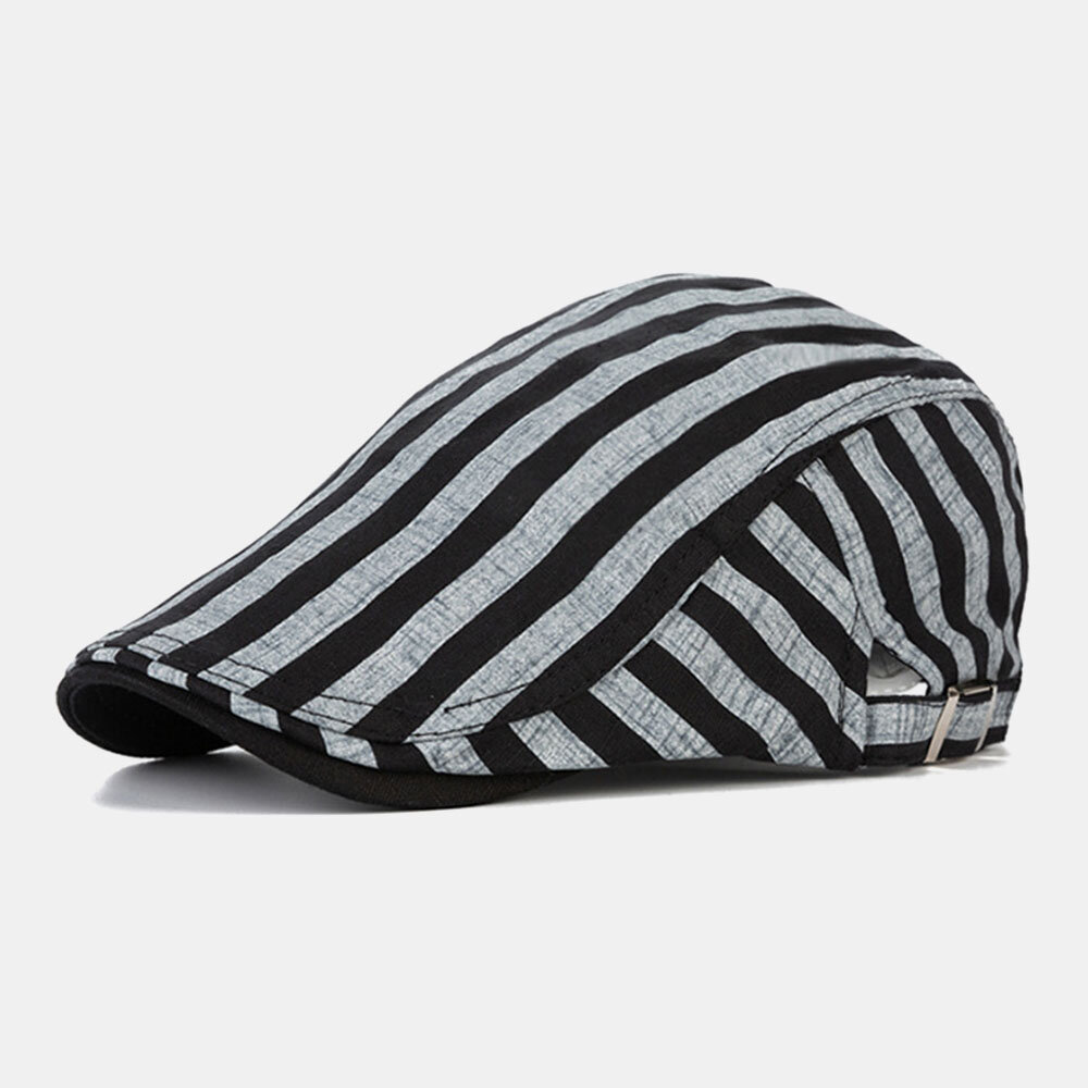 Herre Bomull-lin Stripete Mønster Retro Forward Hatter Flate Cap Beret Cap