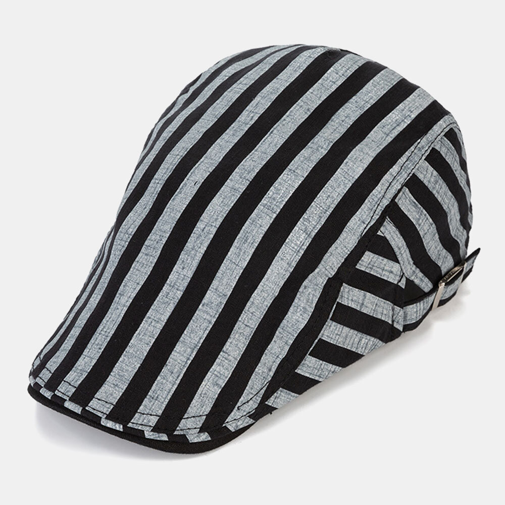 Herre Bomull-lin Stripete Mønster Retro Forward Hatter Flate Cap Beret Cap