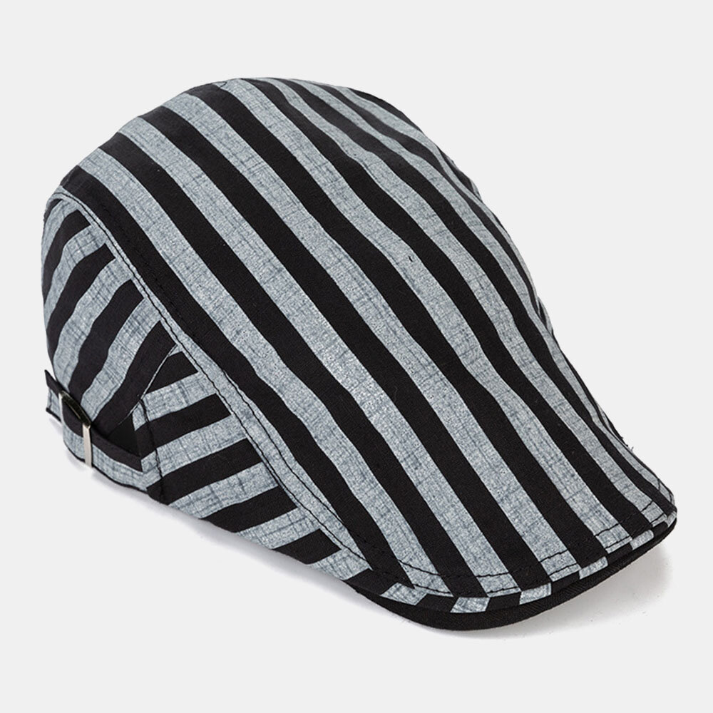 Herre Bomull-lin Stripete Mønster Retro Forward Hatter Flate Cap Beret Cap