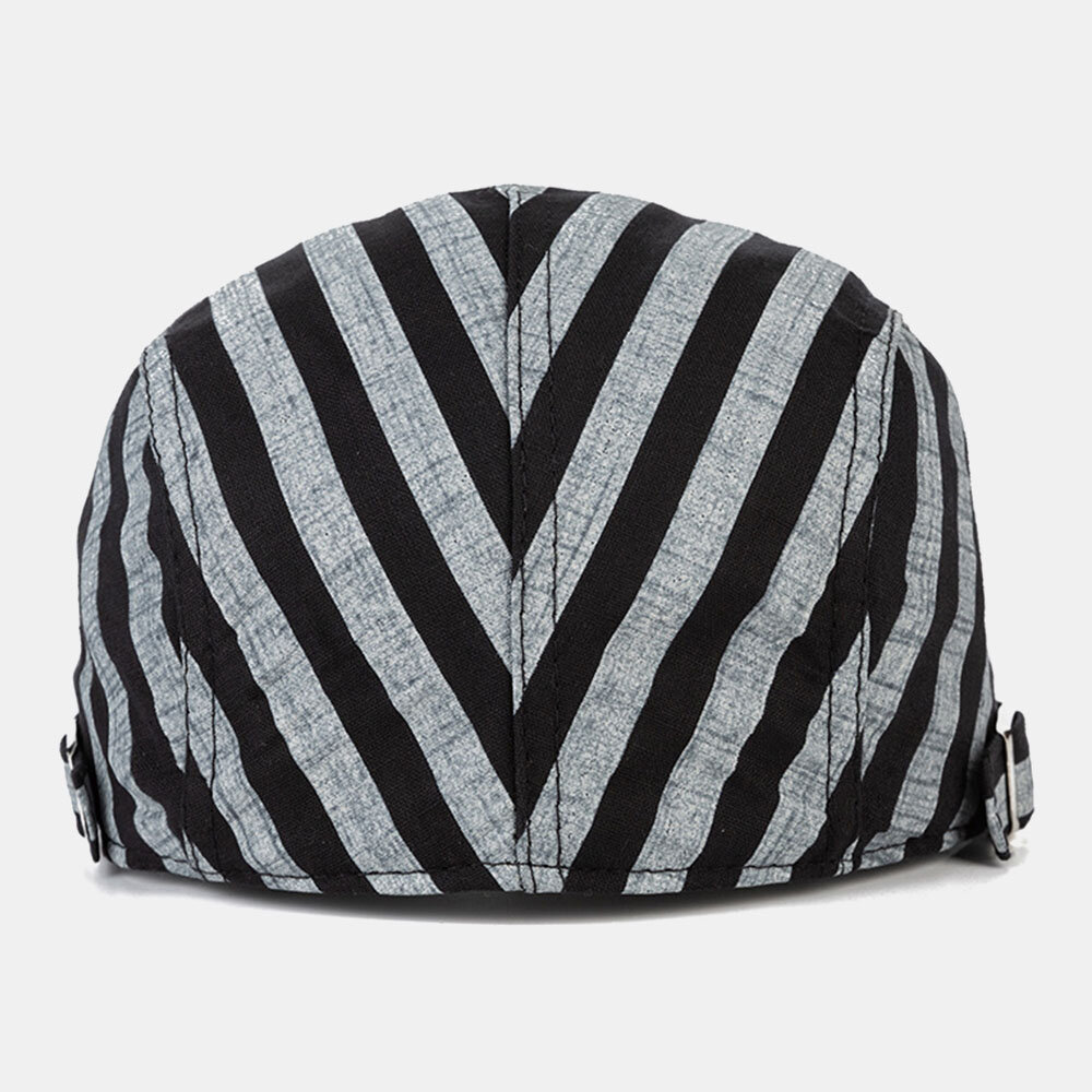 Herre Bomull-lin Stripete Mønster Retro Forward Hatter Flate Cap Beret Cap