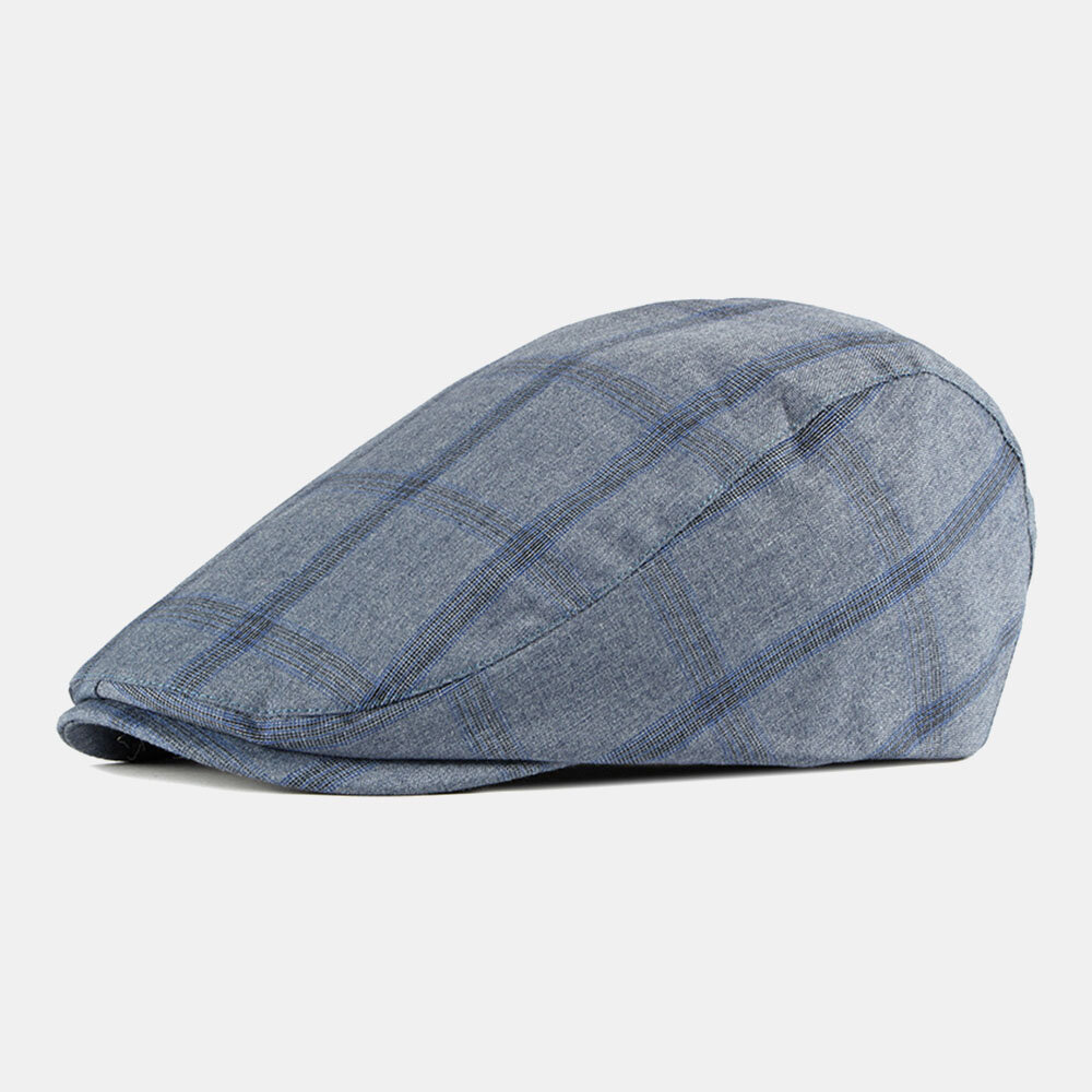 Herre Bomullspledd Mønster Tynt Pustende Britisk Retro Lue Flate Cap Beret Cap