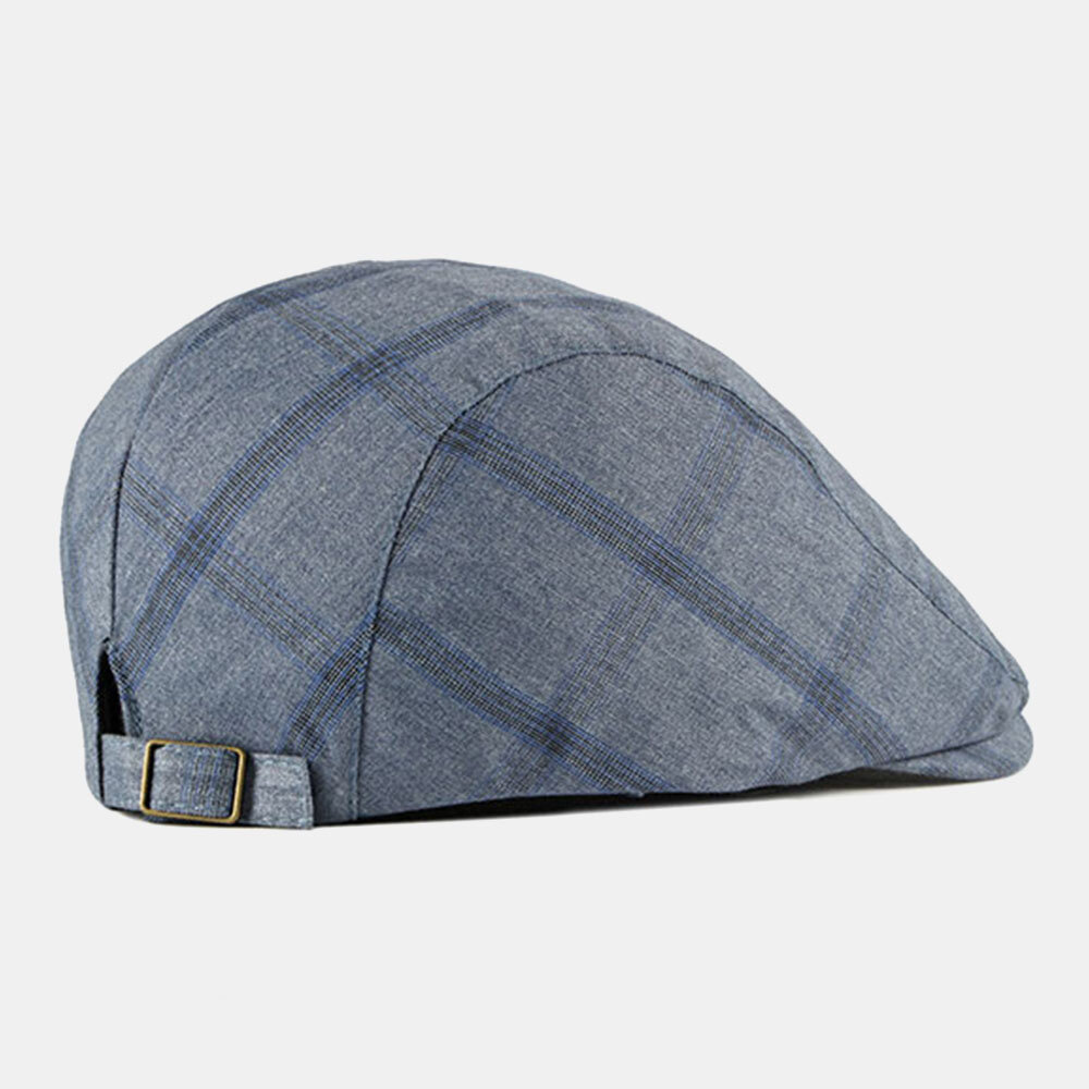 Herre Bomullspledd Mønster Tynt Pustende Britisk Retro Lue Flate Cap Beret Cap