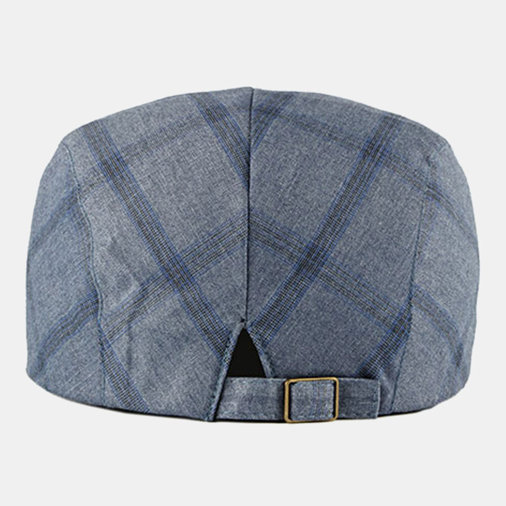 Herre Bomullspledd Mønster Tynt Pustende Britisk Retro Lue Flate Cap Beret Cap