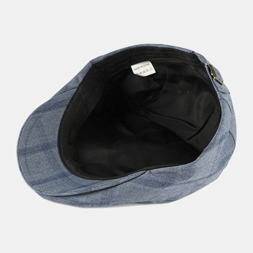 Herre Bomullspledd Mønster Tynt Pustende Britisk Retro Lue Flate Cap Beret Cap