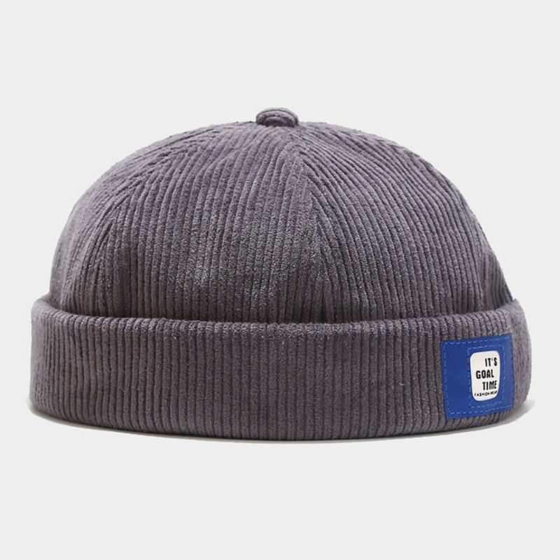 Herre Corduroy Brevetikett Justerbar Utleier Lue Retro Stre Varme Solskjerm Brimless Beanie Skull Cap