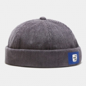 Herre Corduroy Brevetikett Justerbar Utleier Lue Retro Stre Varme Solskjerm Brimless Beanie Skull Cap