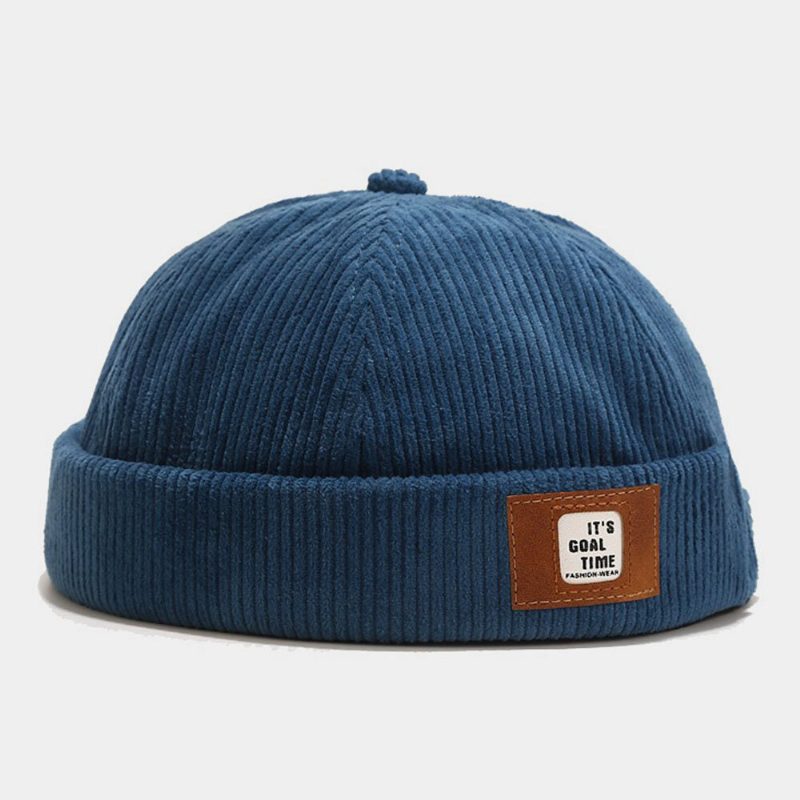 Herre Corduroy Brevetikett Justerbar Utleier Lue Retro Stre Varme Solskjerm Brimless Beanie Skull Cap