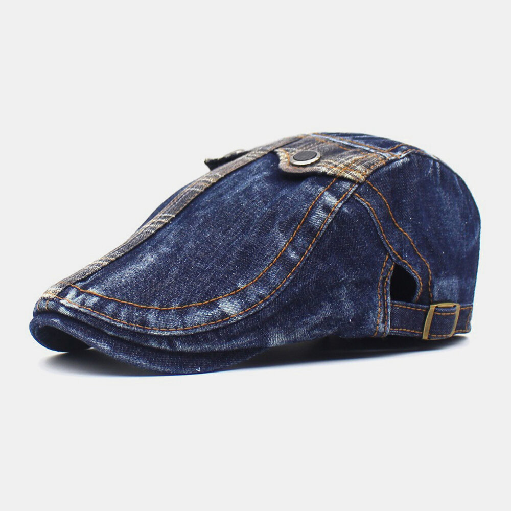 Herre Denim To-lommer Dekorasjon Retro Utendørs Solskjerm Forward Hatter Beret Hatter Flate Hat