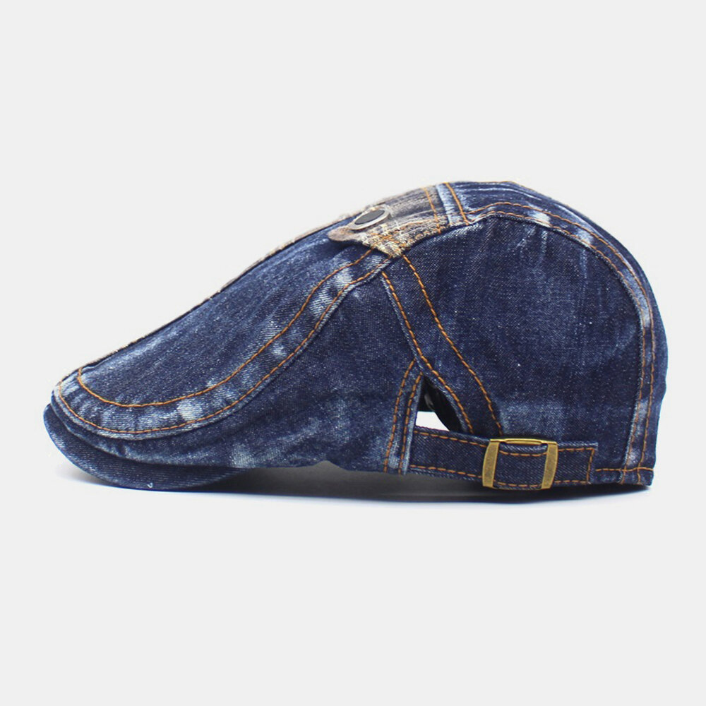 Herre Denim To-lommer Dekorasjon Retro Utendørs Solskjerm Forward Hatter Beret Hatter Flate Hat