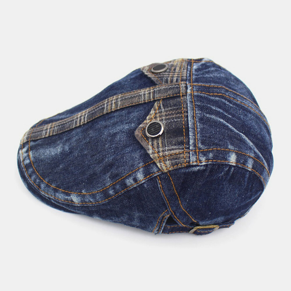 Herre Denim To-lommer Dekorasjon Retro Utendørs Solskjerm Forward Hatter Beret Hatter Flate Hat