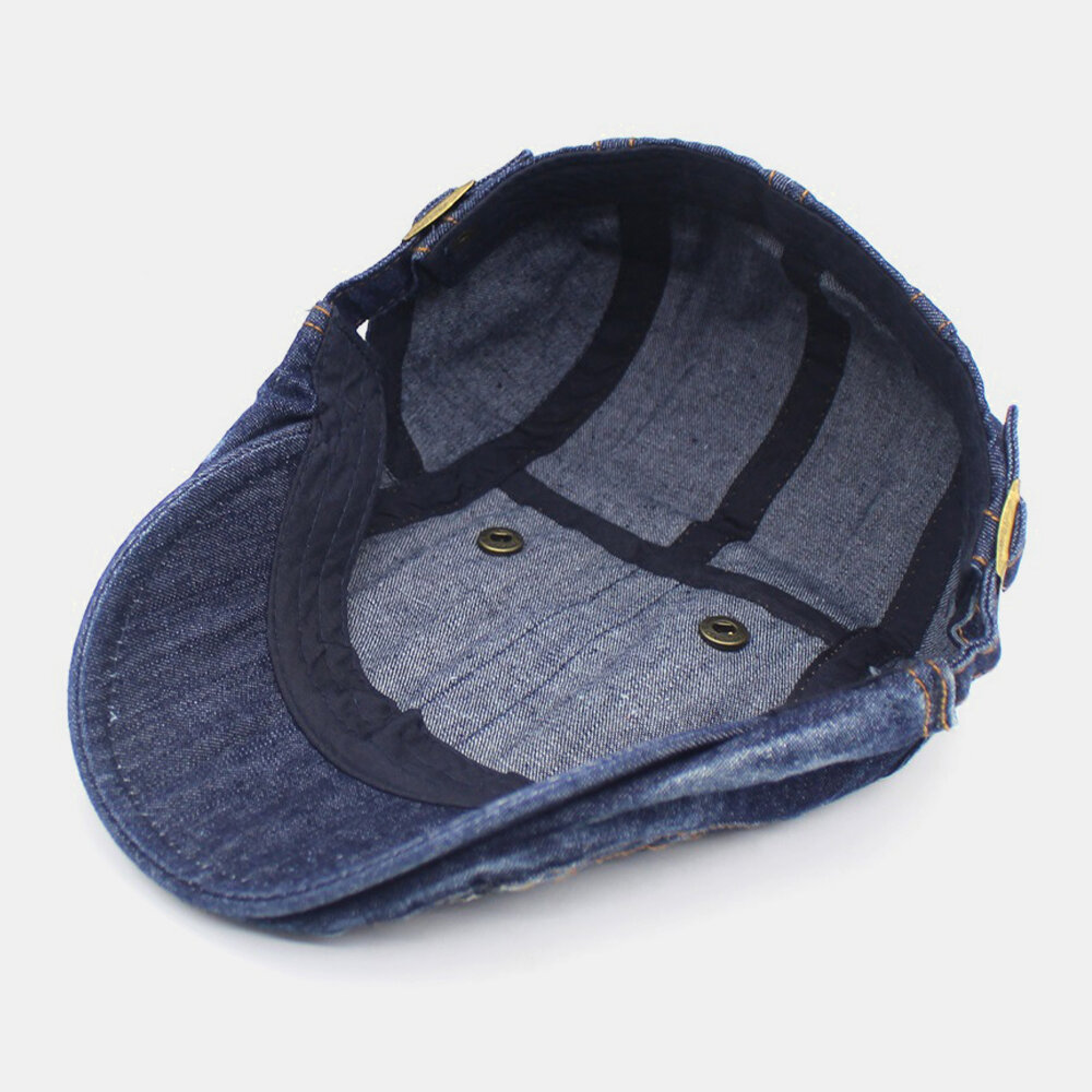 Herre Denim To-lommer Dekorasjon Retro Utendørs Solskjerm Forward Hatter Beret Hatter Flate Hat