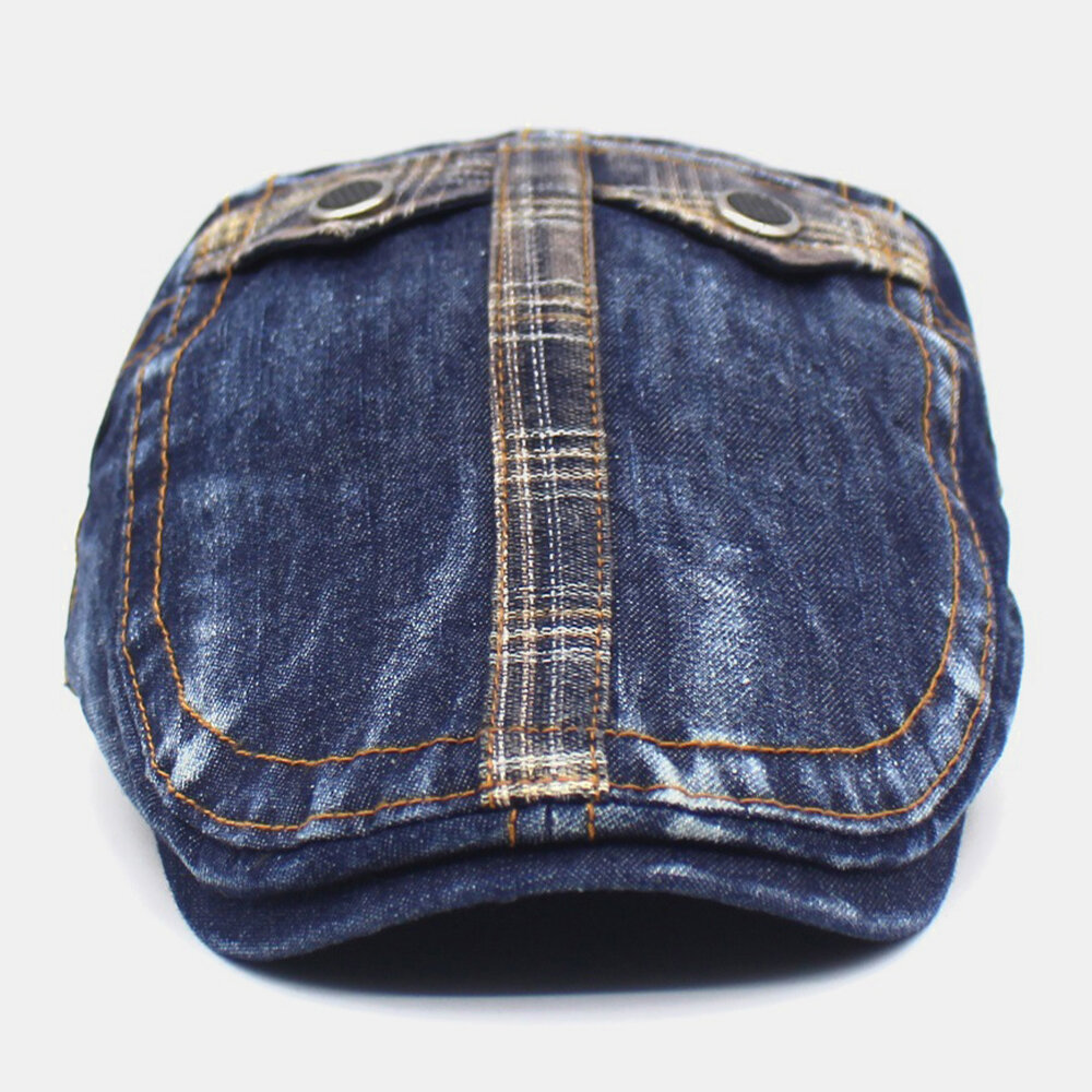 Herre Denim To-lommer Dekorasjon Retro Utendørs Solskjerm Forward Hatter Beret Hatter Flate Hat