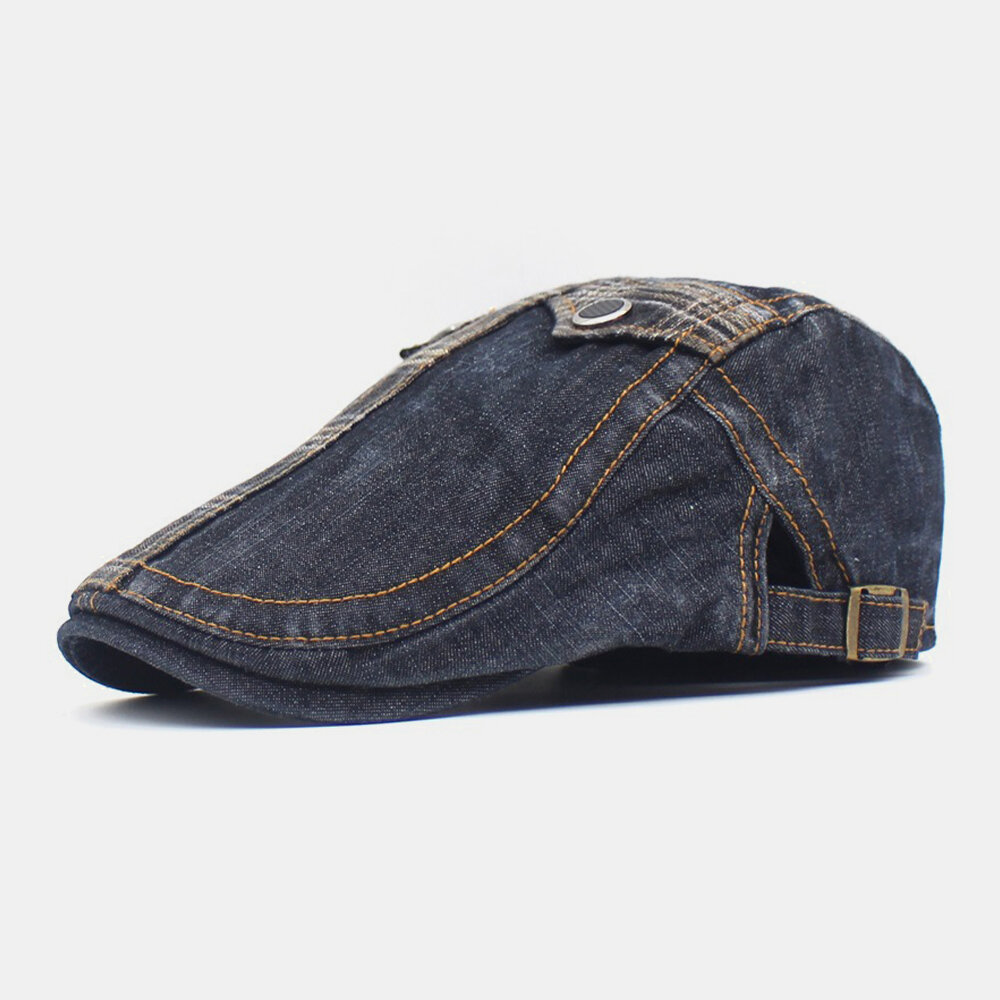 Herre Denim To-lommer Dekorasjon Retro Utendørs Solskjerm Forward Hatter Beret Hatter Flate Hat