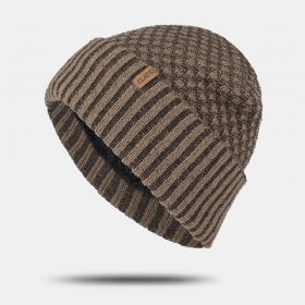 Herre Ensfarge Geometrisk Jacquard Strikket Lue Uformell Akryl Pluss Fløyel Varm Brimless Beanie Hat