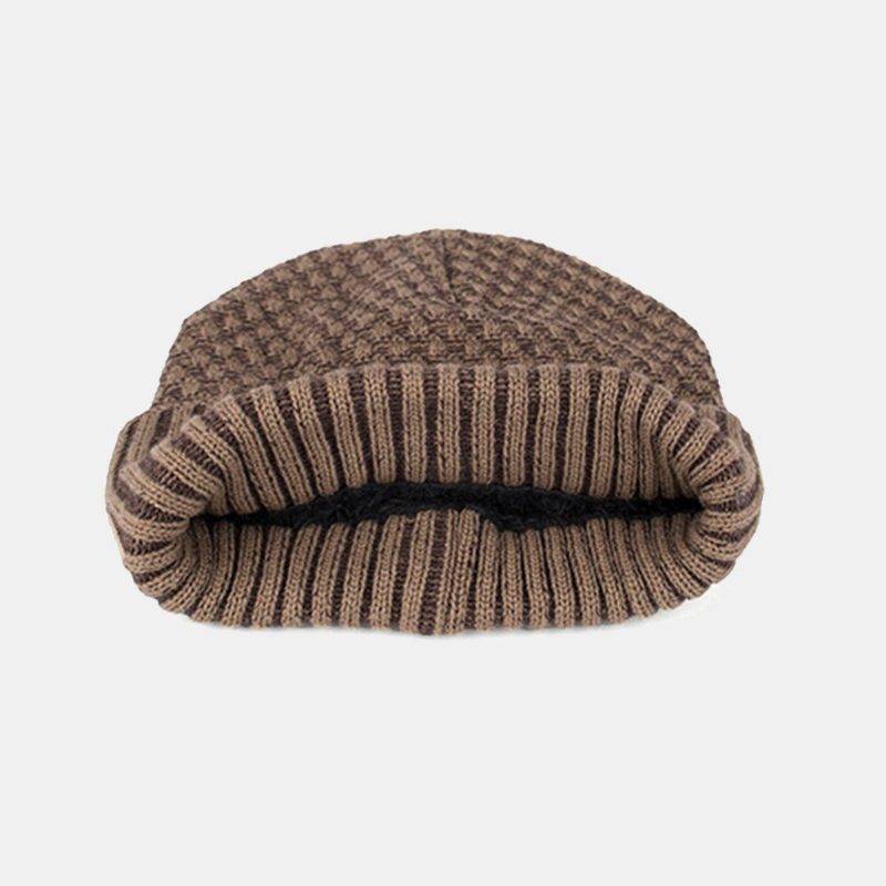 Herre Ensfarge Geometrisk Jacquard Strikket Lue Uformell Akryl Pluss Fløyel Varm Brimless Beanie Hat