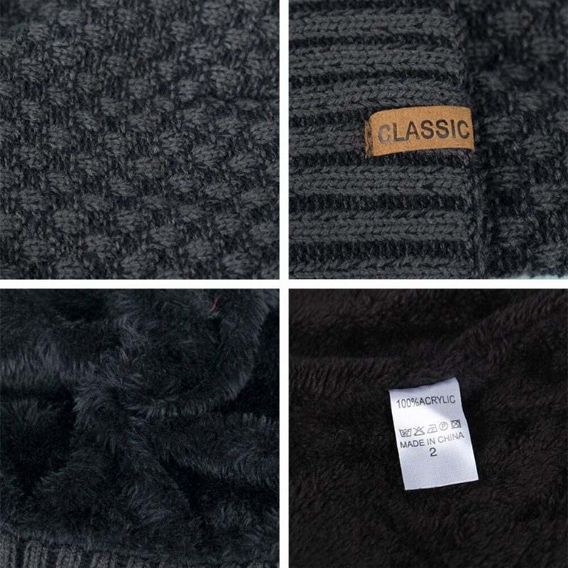 Herre Ensfarge Geometrisk Jacquard Strikket Lue Uformell Akryl Pluss Fløyel Varm Brimless Beanie Hat