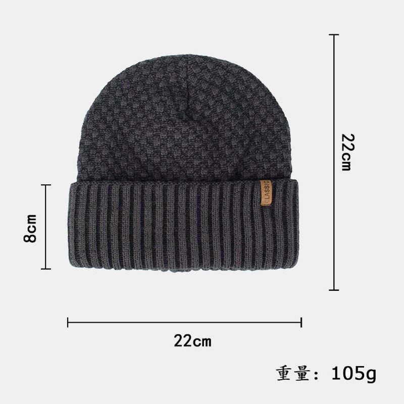 Herre Ensfarge Geometrisk Jacquard Strikket Lue Uformell Akryl Pluss Fløyel Varm Brimless Beanie Hat