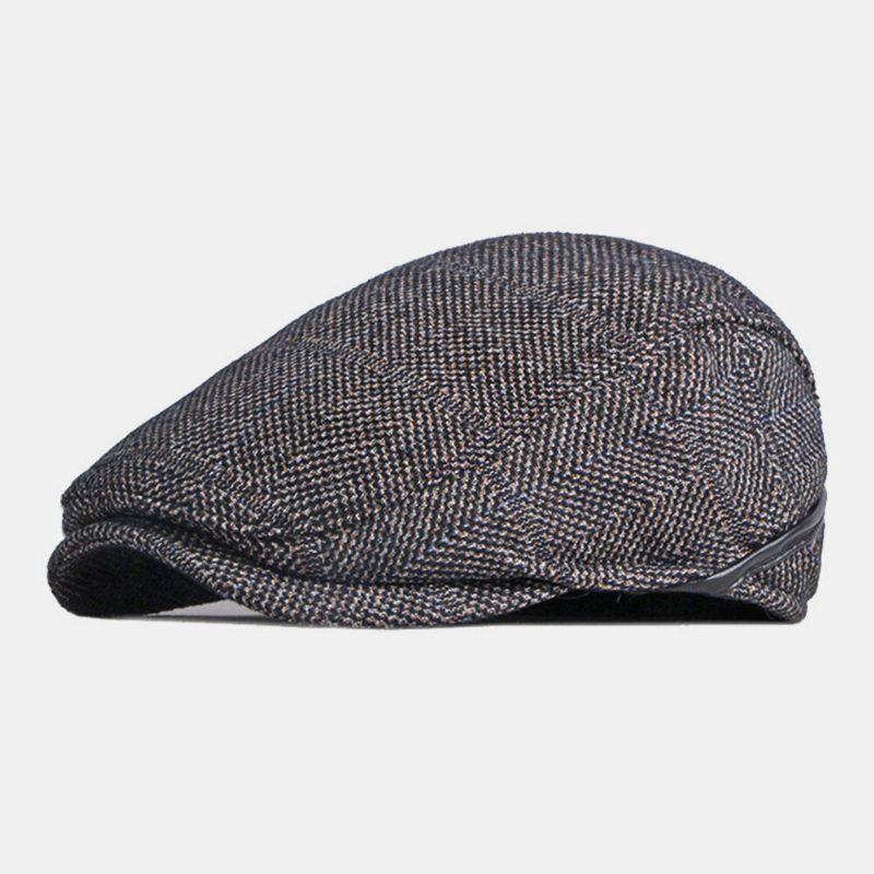 Herre Ensfarget Ørebeskyttelse Ørebeskyttelse Design Vindtett Flate Hatter Britisk Retro Thicken Warm Beret Cap Forward Hat