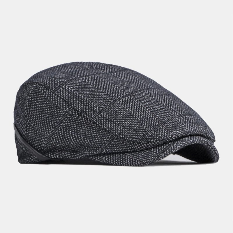 Herre Ensfarget Ørebeskyttelse Ørebeskyttelse Design Vindtett Flate Hatter Britisk Retro Thicken Warm Beret Cap Forward Hat