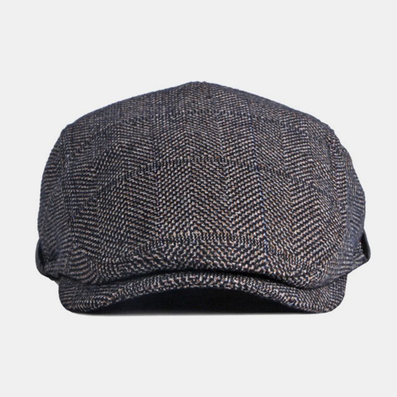 Herre Ensfarget Ørebeskyttelse Ørebeskyttelse Design Vindtett Flate Hatter Britisk Retro Thicken Warm Beret Cap Forward Hat