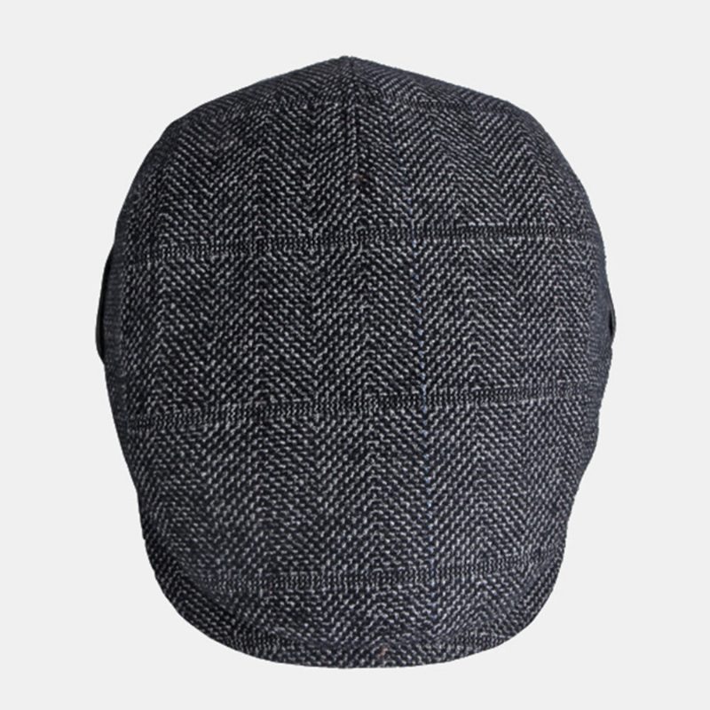 Herre Ensfarget Ørebeskyttelse Ørebeskyttelse Design Vindtett Flate Hatter Britisk Retro Thicken Warm Beret Cap Forward Hat