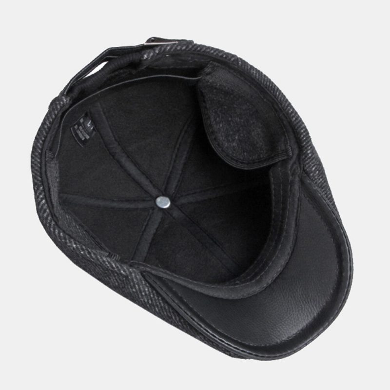 Herre Ensfarget Ørebeskyttelse Ørebeskyttelse Design Vindtett Flate Hatter Britisk Retro Thicken Warm Beret Cap Forward Hat