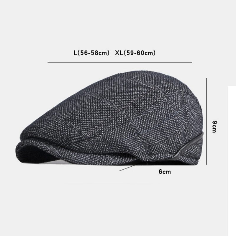 Herre Ensfarget Ørebeskyttelse Ørebeskyttelse Design Vindtett Flate Hatter Britisk Retro Thicken Warm Beret Cap Forward Hat