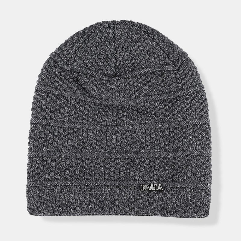 Herre Ensfarget Stripete Lue Pluss Velvet Thicken Outdoor Warmth Brimless Beanie Hat