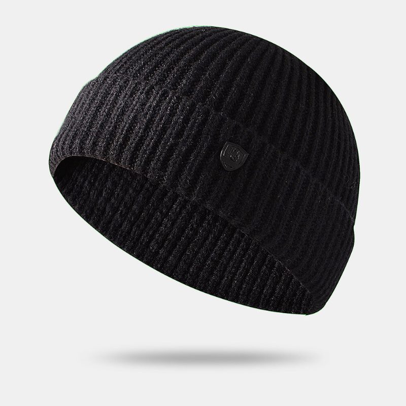 Herre Lue Luer Strikket Brevetikett All-match Tykk Varme Utleier Cap Skull Cap