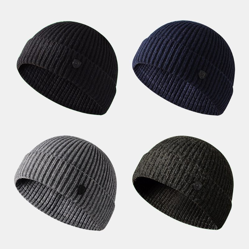 Herre Lue Luer Strikket Brevetikett All-match Tykk Varme Utleier Cap Skull Cap