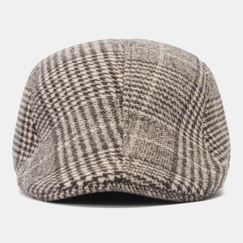 Herre Ullfilt Sildebein Gittermønster Flate Cap Outdoor Casual Varme Beret Cap