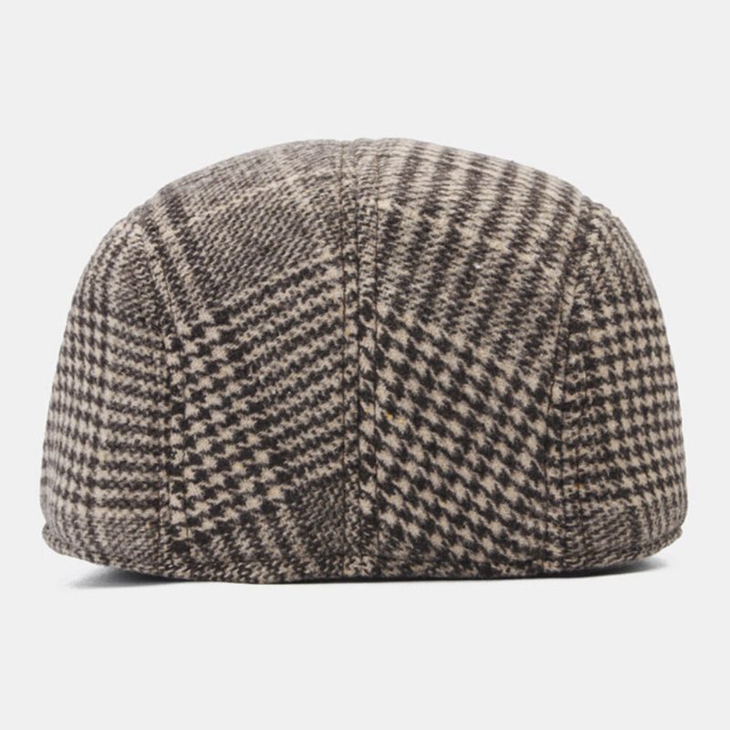 Herre Ullfilt Sildebein Gittermønster Flate Cap Outdoor Casual Varme Beret Cap