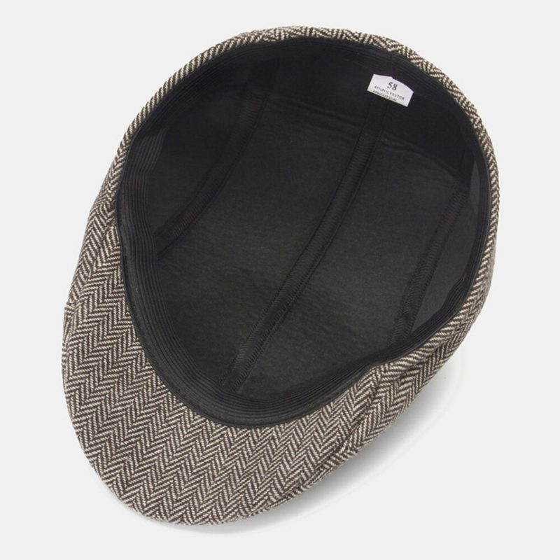 Herre Ullfilt Sildebein Gittermønster Flate Cap Outdoor Casual Varme Beret Cap