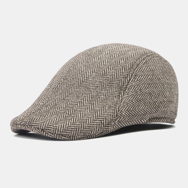 Herre Ullfilt Sildebein Gittermønster Flate Cap Outdoor Casual Varme Beret Cap